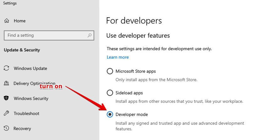 turn on developer mode